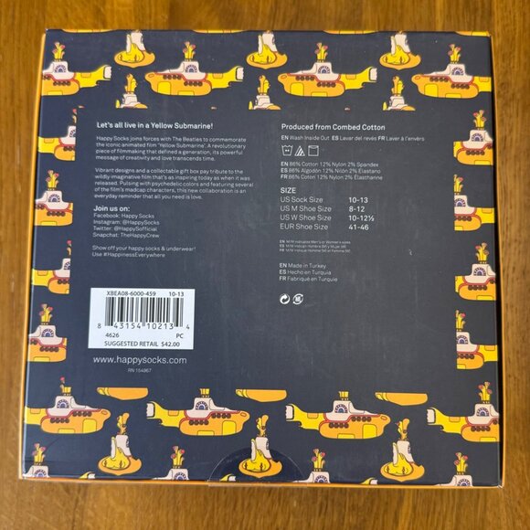 THE BEATLES HAPPY SOCKS 10-13 Limited Edition Box Set 3 Pairs Yellow Submarine - Picture 3 of 7